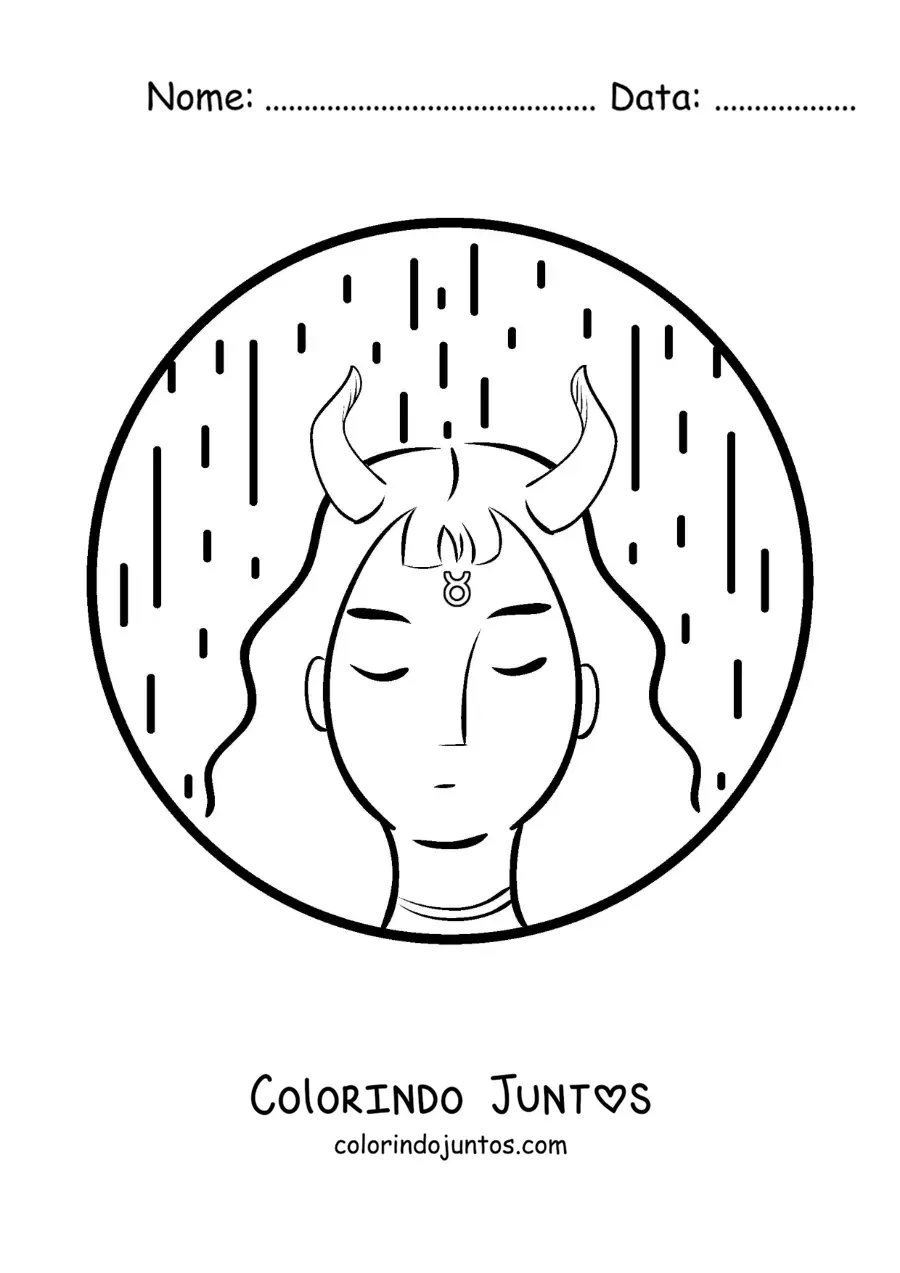 Desenho para colorir de menina de Touro animada com o símbolo do signo
