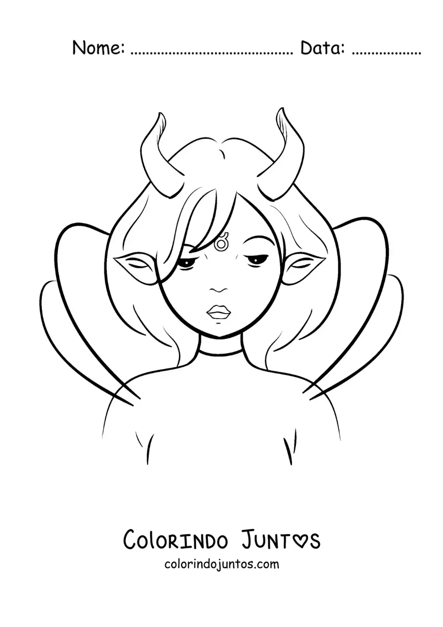 Desenho para colorir de menina do signo de Touro animada de fantasia