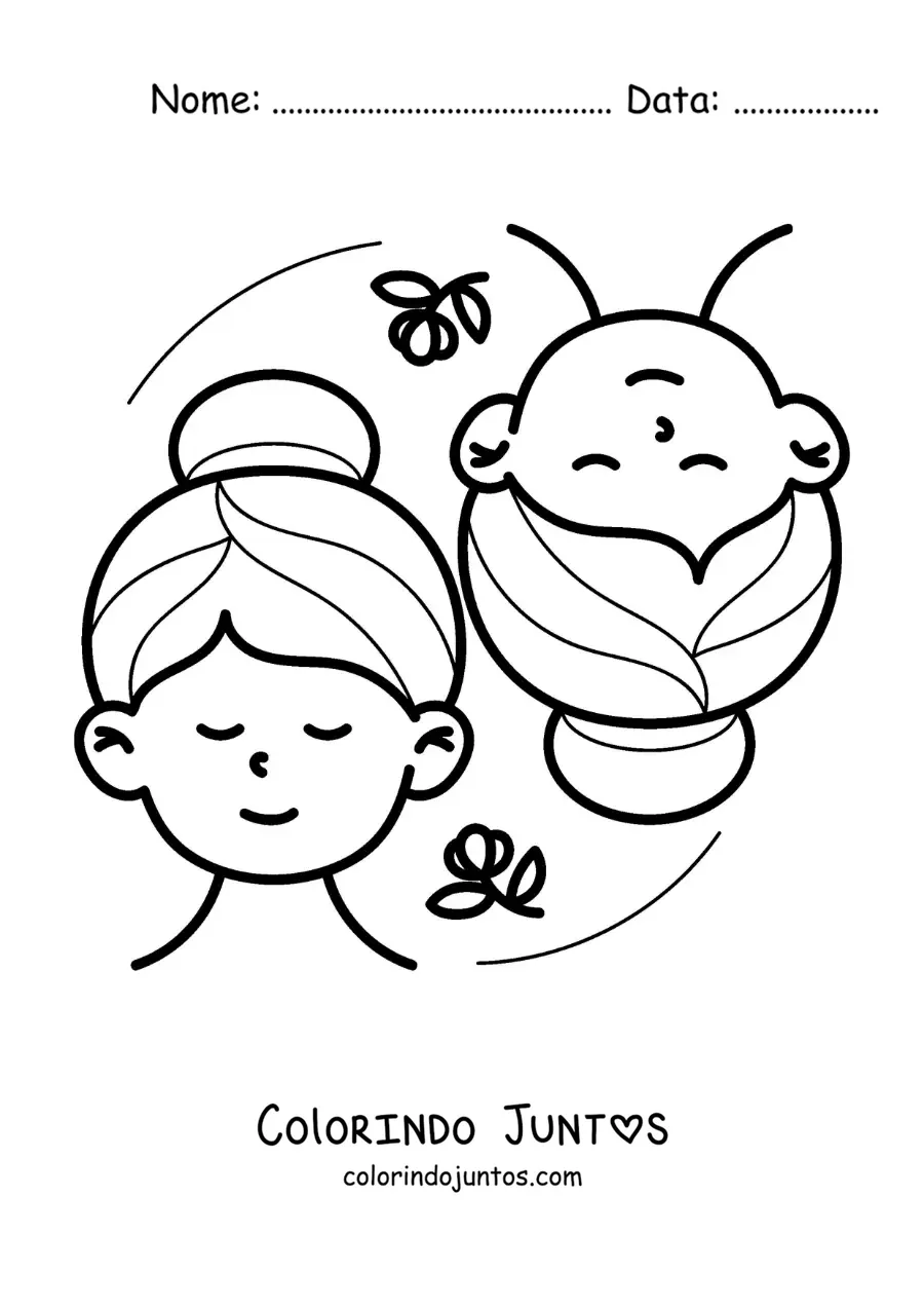 Desenho para colorir de meninas do signo de Gêmeos animadas com flores