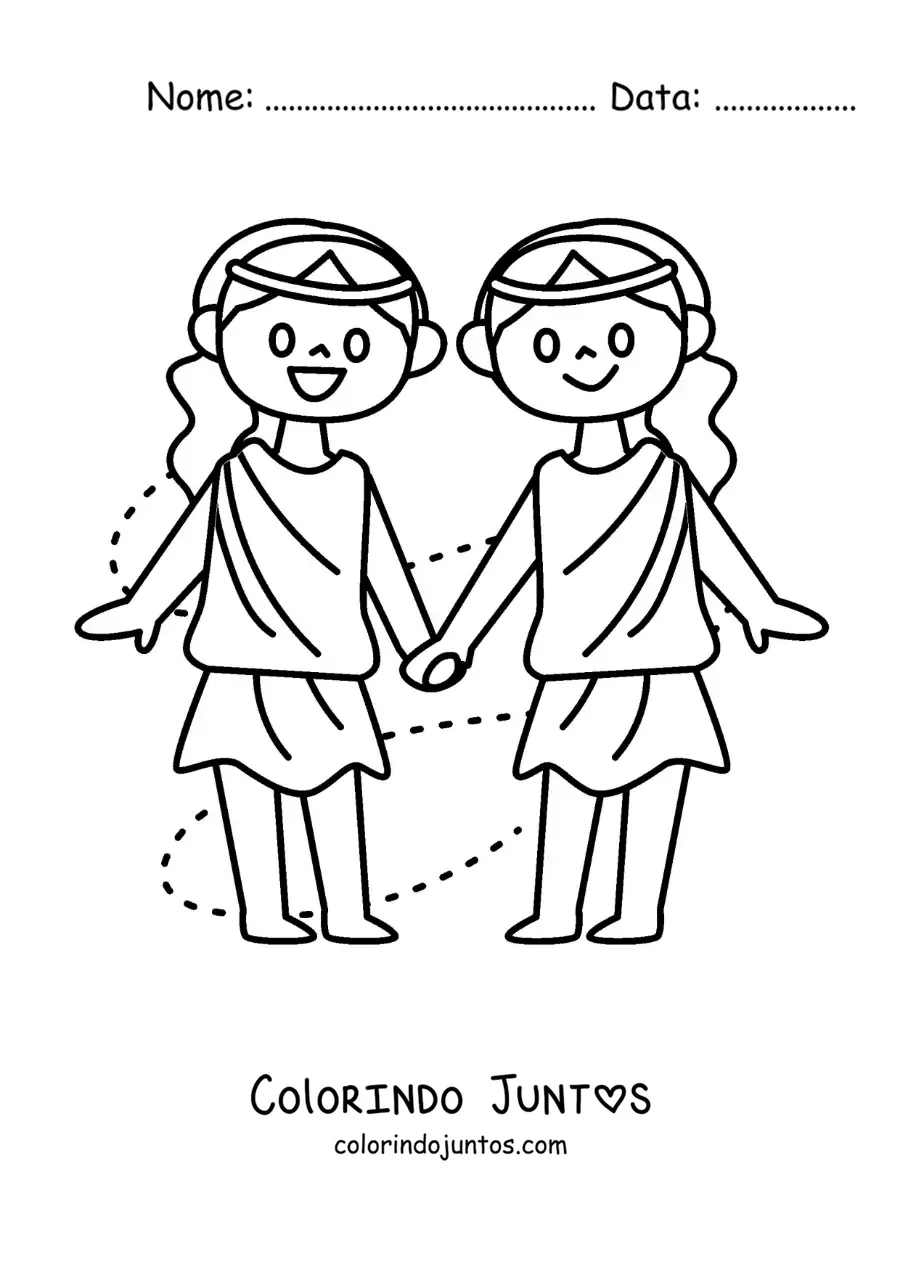 Desenho para colorir de meninas do signo de Gêmeos fácil