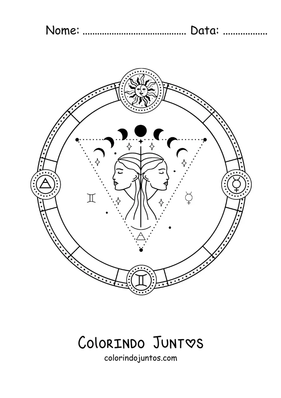 Desenho para colorir de símbolos do signo do zodíaco de Gêmeos