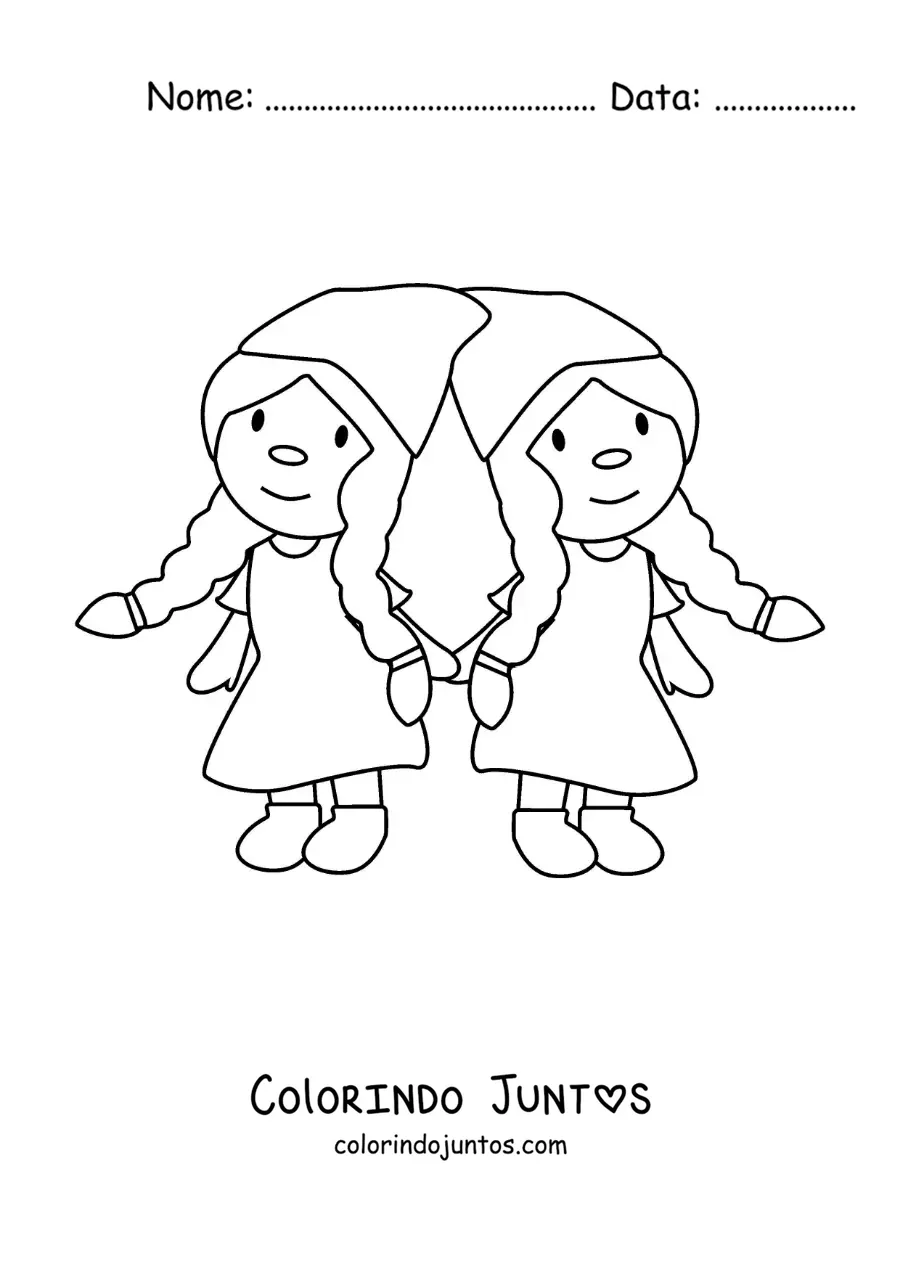 Desenho para colorir de gnomos animados do signo de Gêmeos