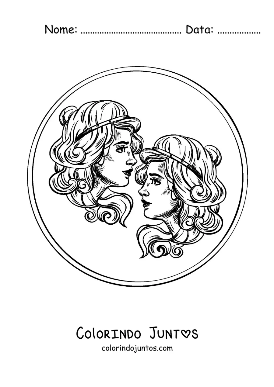 Desenho para colorir de mulheres gêmeas do signo de Gêmeos realistas