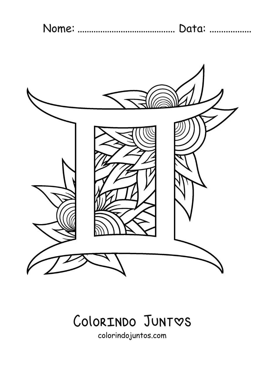 Desenho para colorir de símbolo do signo de Gêmeos grande
