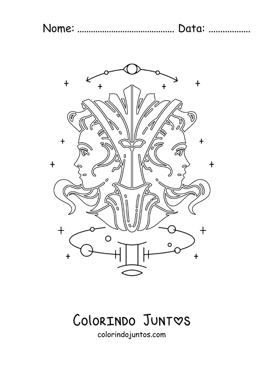 Desenho para colorir dos gêmeos de Gêmeos com seu signo