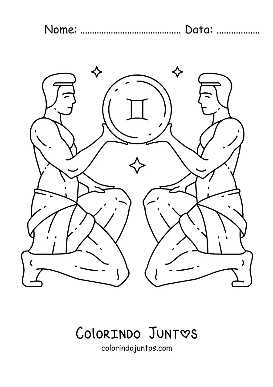 Desenho para colorir dos gêmeos de Gêmeos animados com seu símbolo