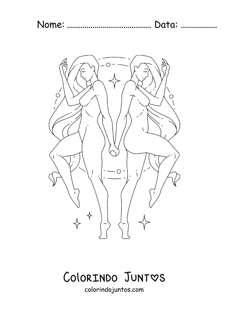 Desenho para colorir de duas mulheres do signo de Gêmeos