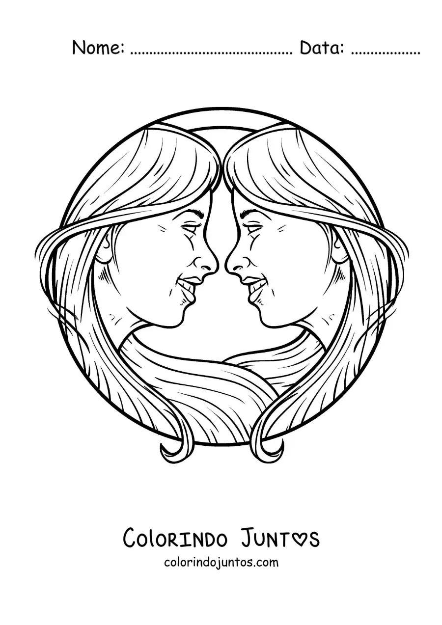 Desenho para colorir do rosto de duas meninas realistas do signo de Gêmeos