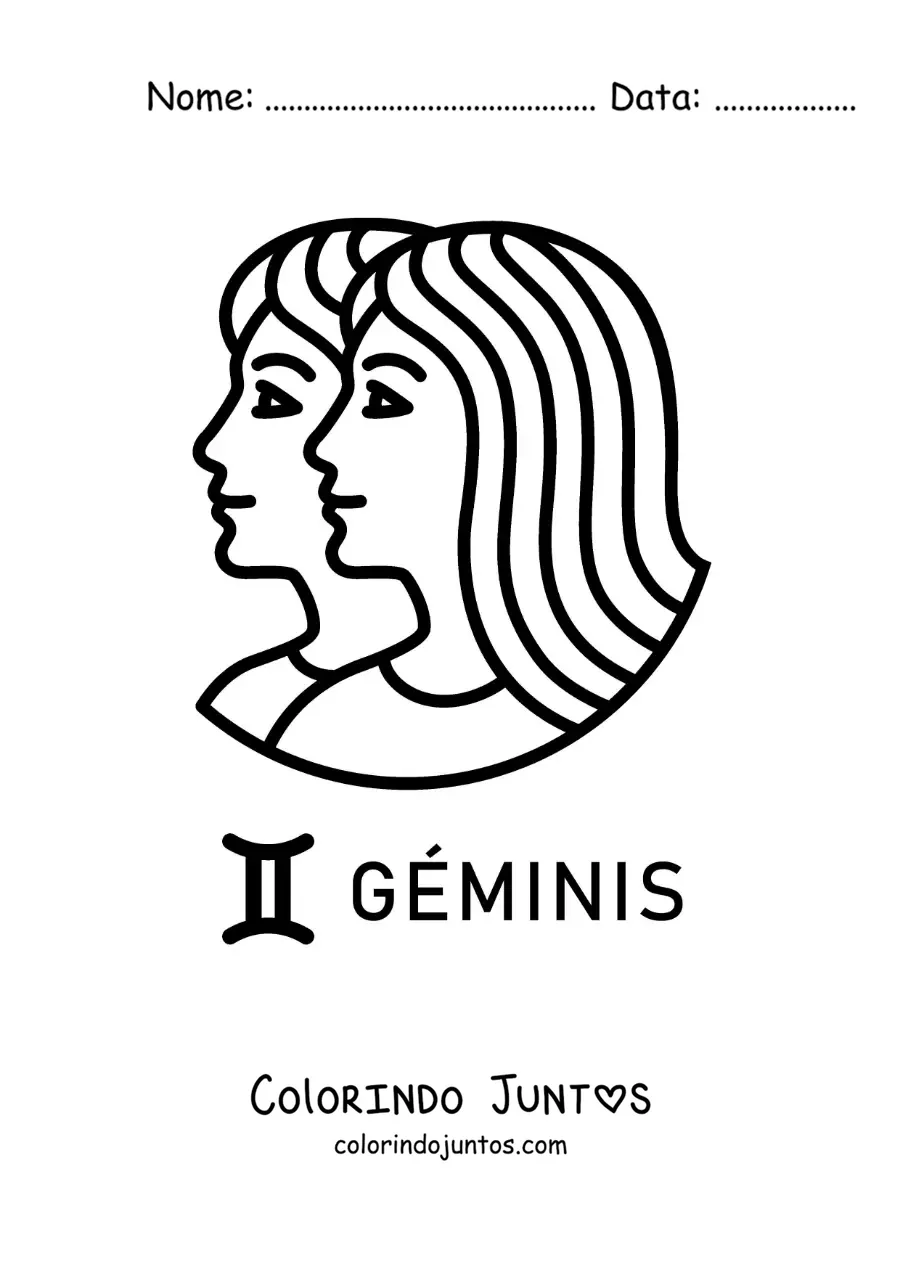 Desenho para colorir do rosto de duas meninas do signo de Gêmeos fácil