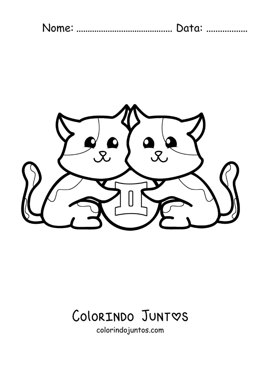 Desenho para colorir de gatinhos animados do signo de Gêmeos