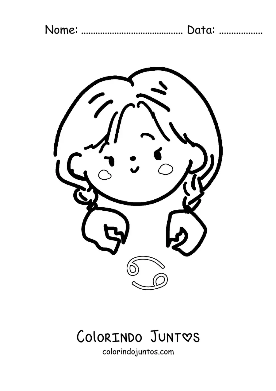 Desenho para colorir de menina do signo de Câncer kawaii