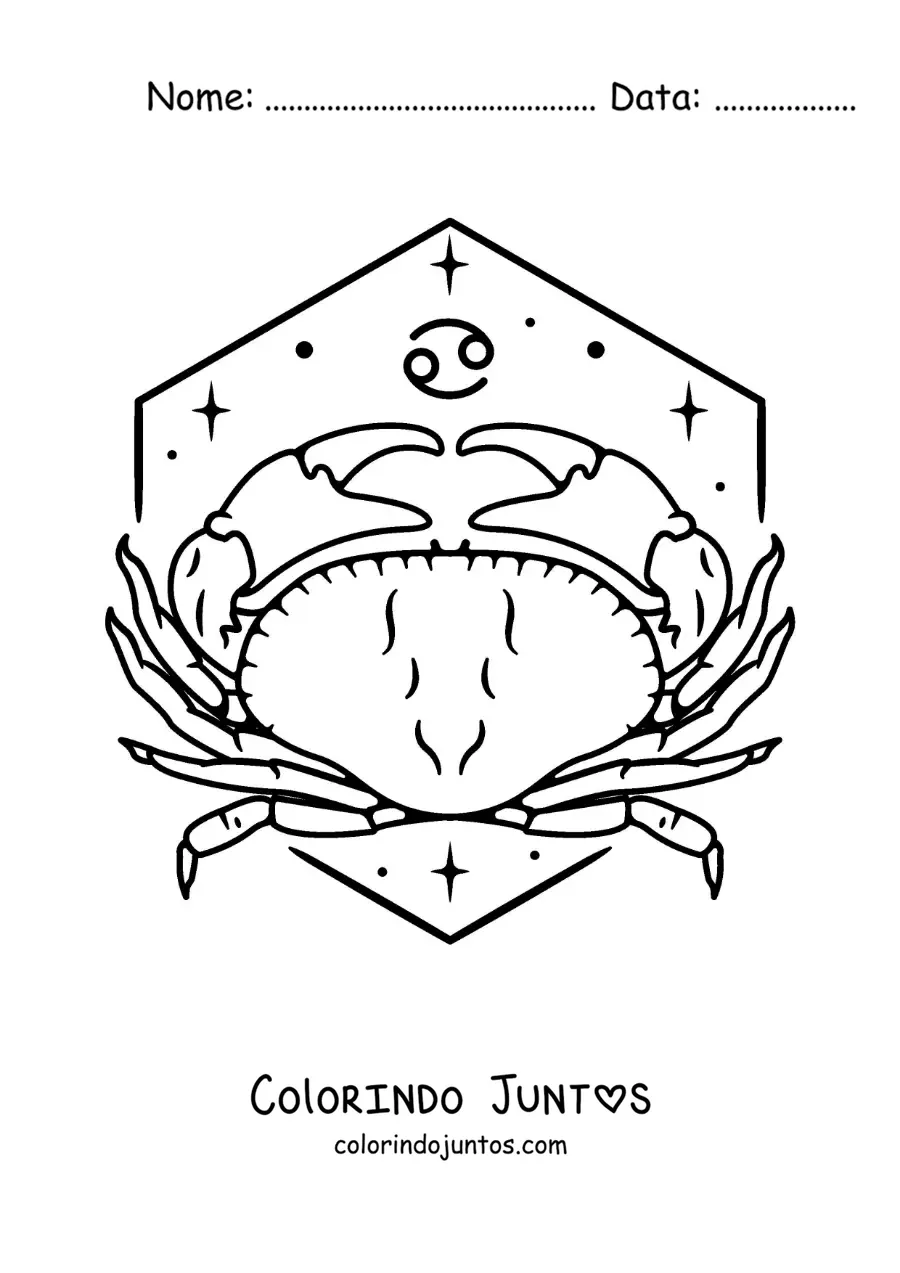 Desenho para colorir de caranguejo do signo de Câncer com seu símbolo