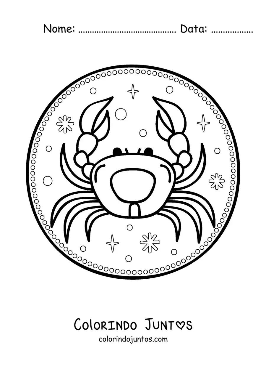 Desenho para colorir de caranguejo do signo de Câncer fácil com estrelas