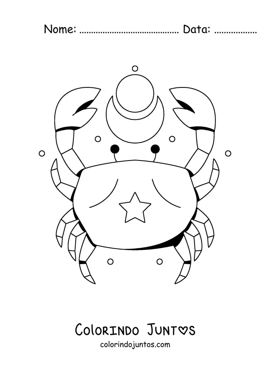 Desenho para colorir de caranguejo do signo de Câncer animado com estrelas