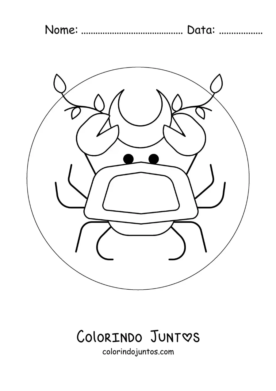 Desenho para colorir de caranguejo do signo de Câncer com uma lua