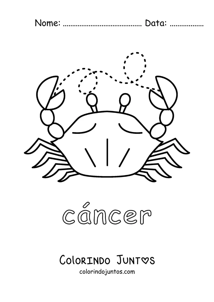 Desenho para colorir de caranguejo com o nome do signo de Câncer