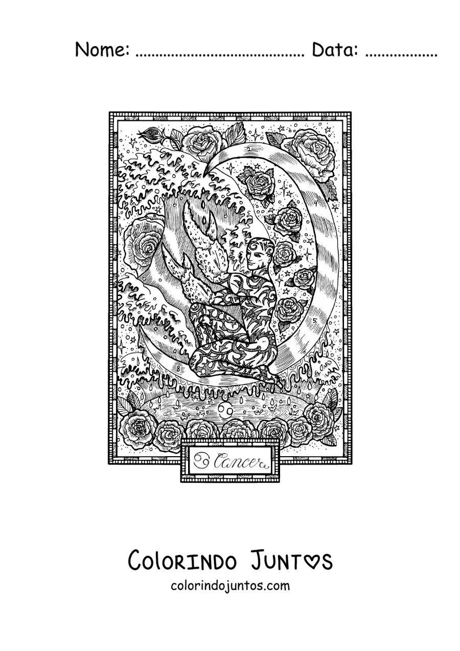 Desenho para colorir de carta do signo de Câncer