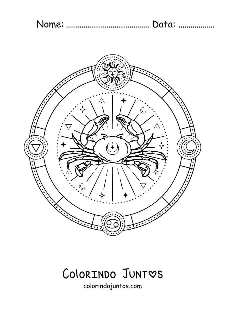 Desenho para colorir de símbolos do signo do zodíaco Câncer