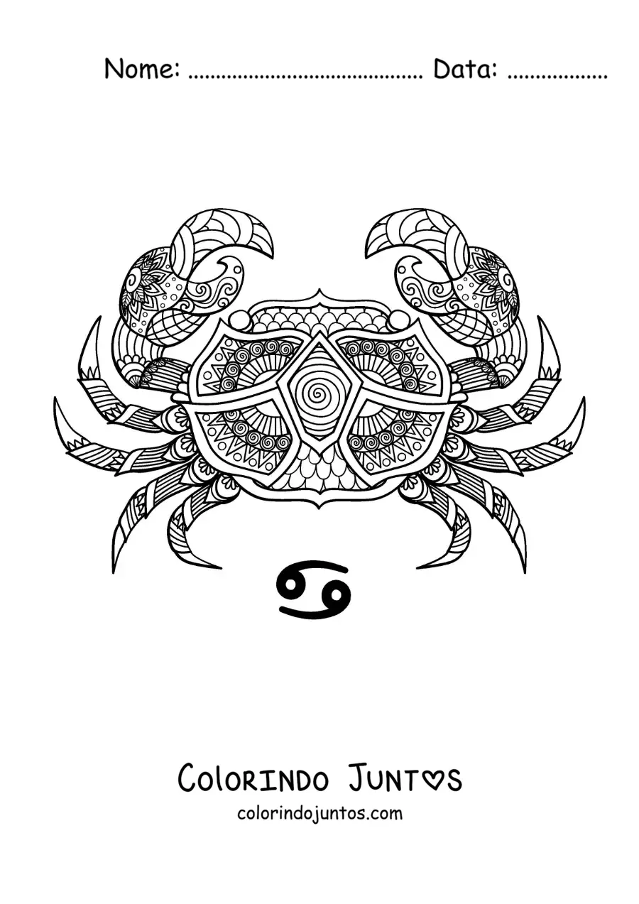 Desenho para colorir de mandala do signo de Câncer