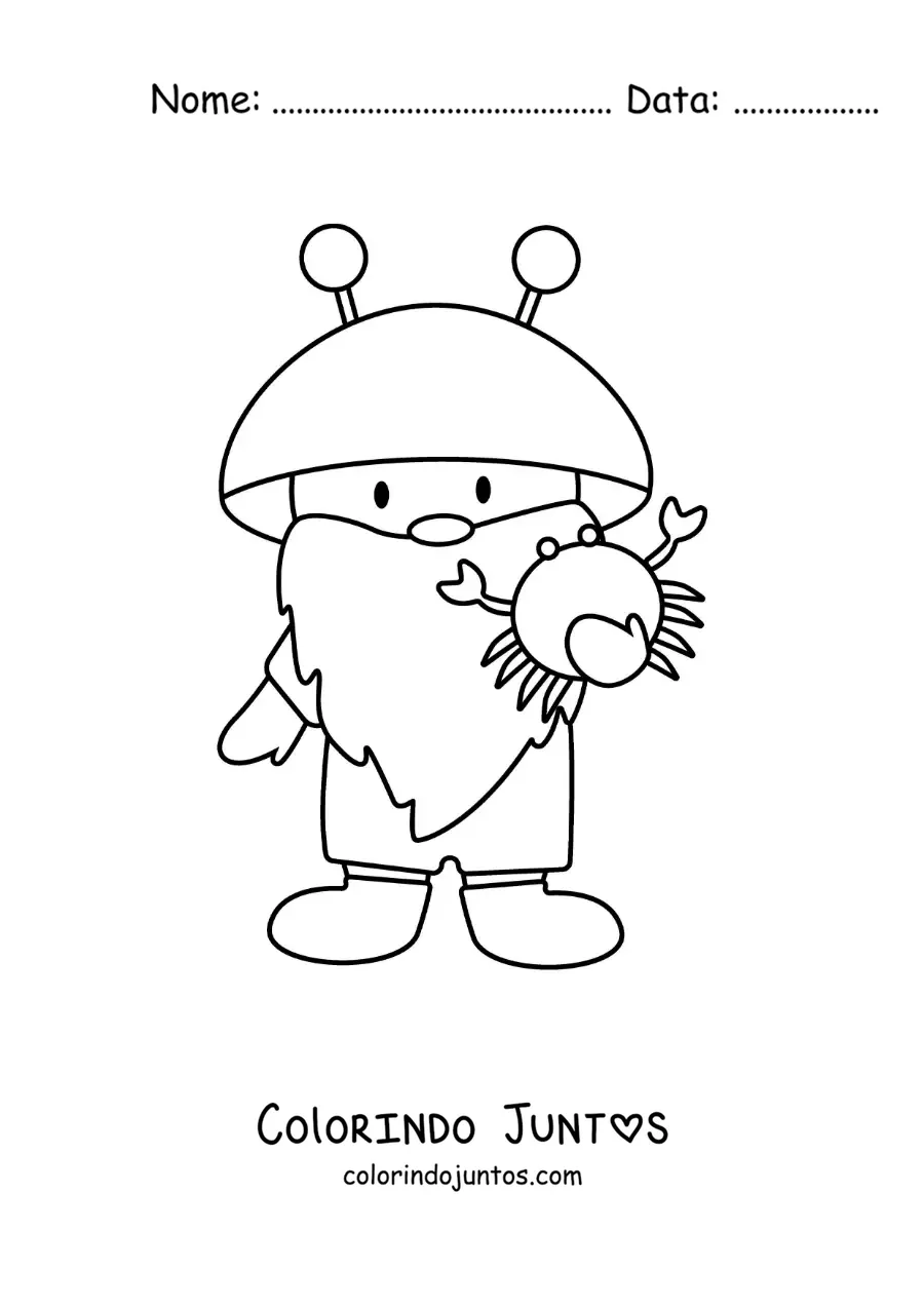 Desenho para colorir de gnomo do signo de Câncer animado kawaii