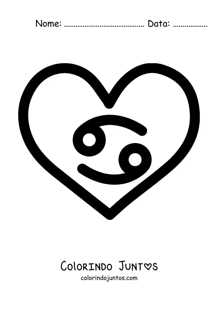 Desenho para colorir de símbolo do signo de Câncer em um coração