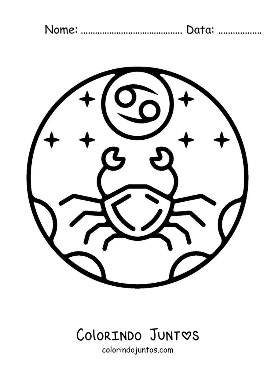 Desenho para colorir de caranguejo do signo de Câncer com seu símbolo fácil