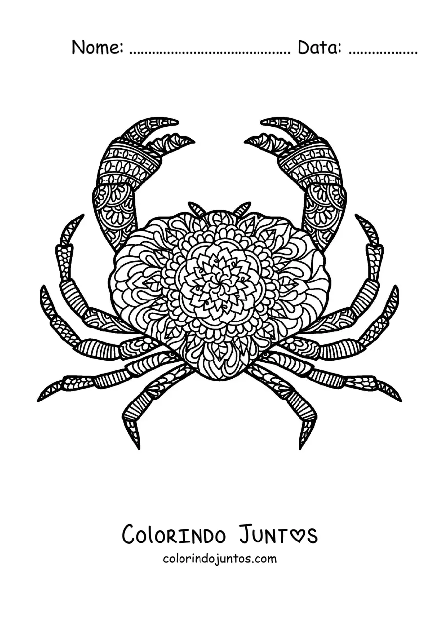 Desenho para colorir de mandala de um caranguejo do signo do zodíaco Câncer