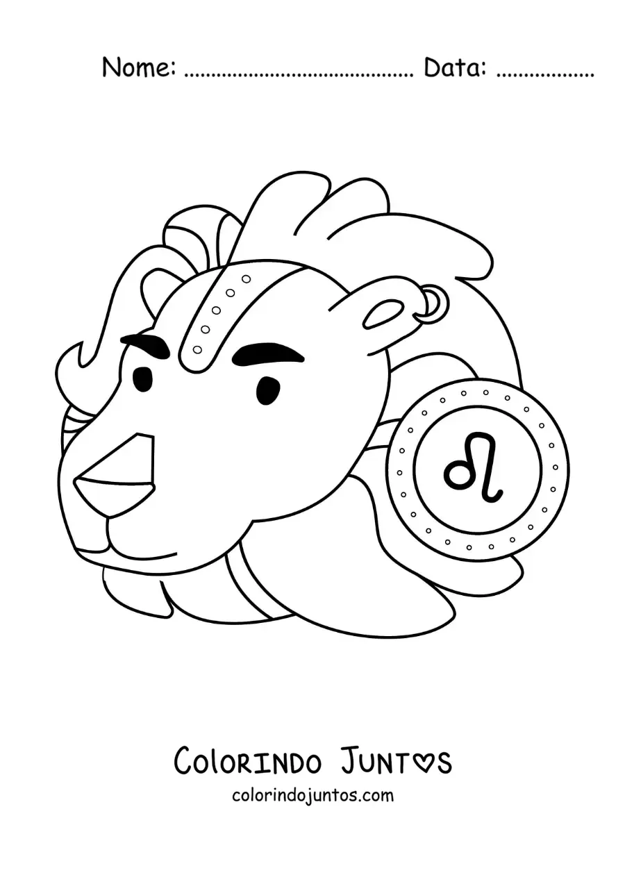 Desenho para colorir do signo de Leão animado com seu símbolo