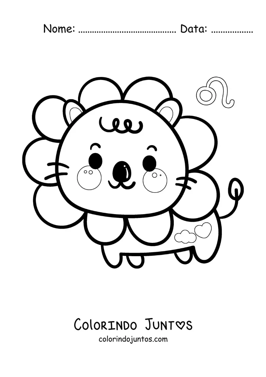 Desenho para colorir de leão do signo de Leão animado kawaii com seu símbolo