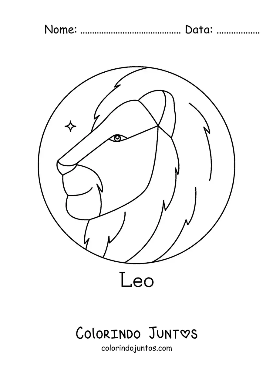 Desenho para colorir de leão de Leão com o nome do signo