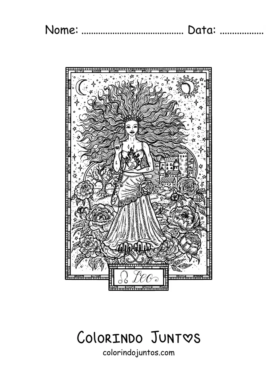 Desenho para colorir de carta do signo de Leão