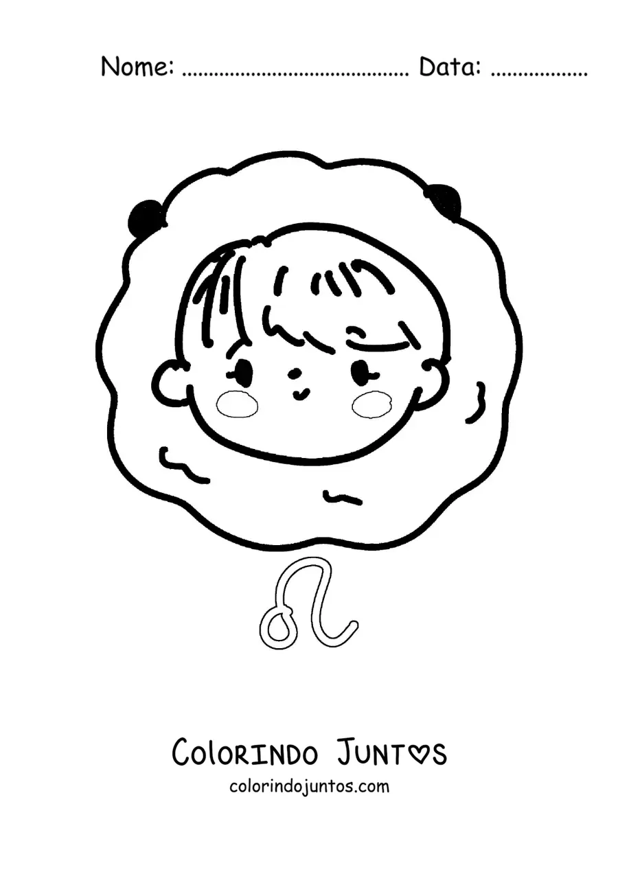 Desenho para colorir de menina kawaii do signo de Leão com seu símbolo