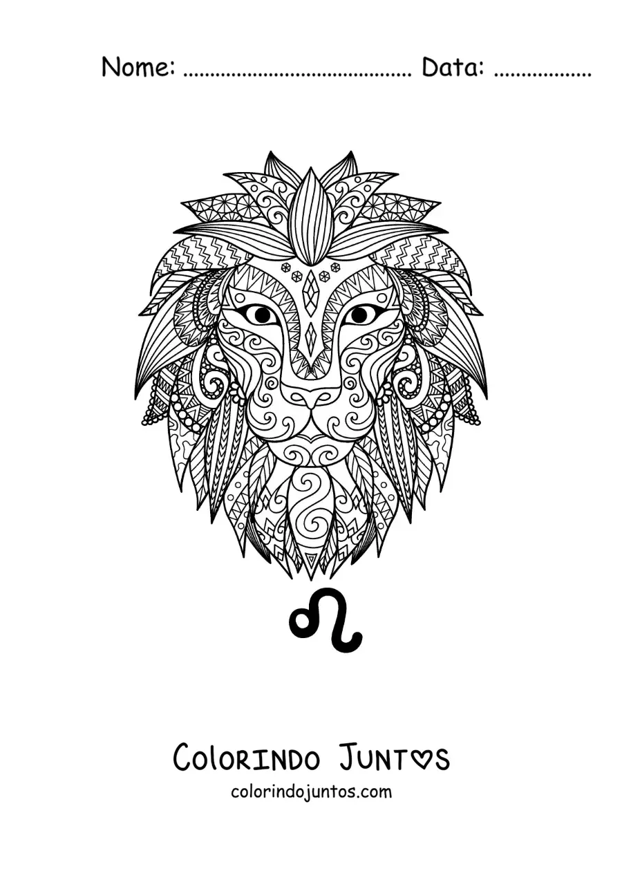 Desenho para colorir de mandala do leão do signo de Leão