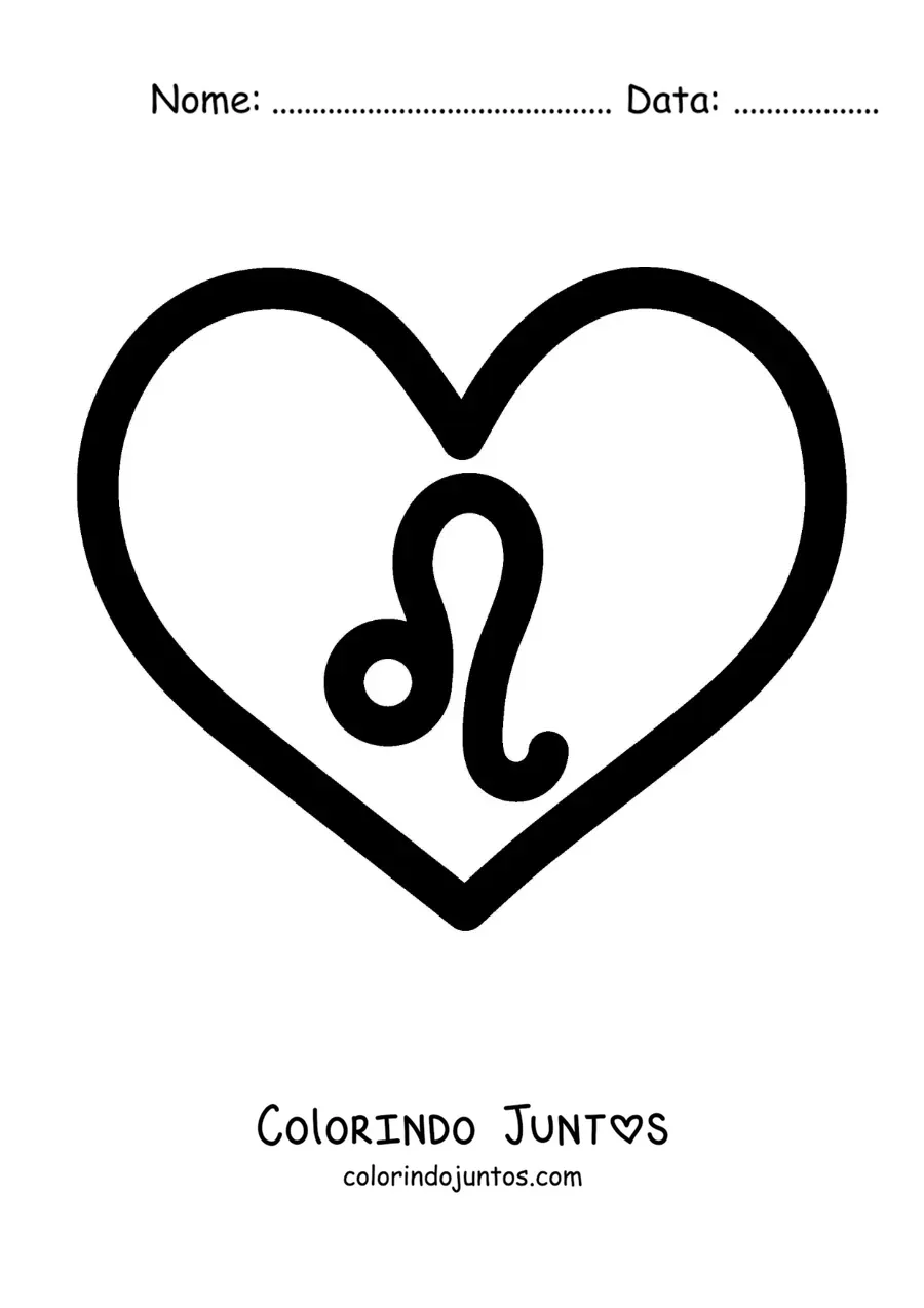 Desenho para colorir de símbolo do signo de Leão em um coração