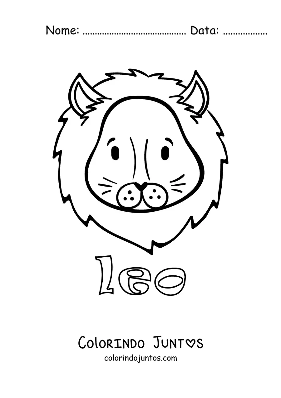 Desenho para colorir do leão de Leão animado com o nome do signo