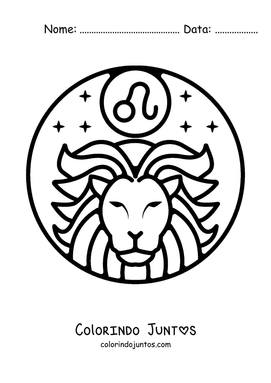 Desenho para colorir do leão de Leão fácil com o símbolo do signo do zodíaco