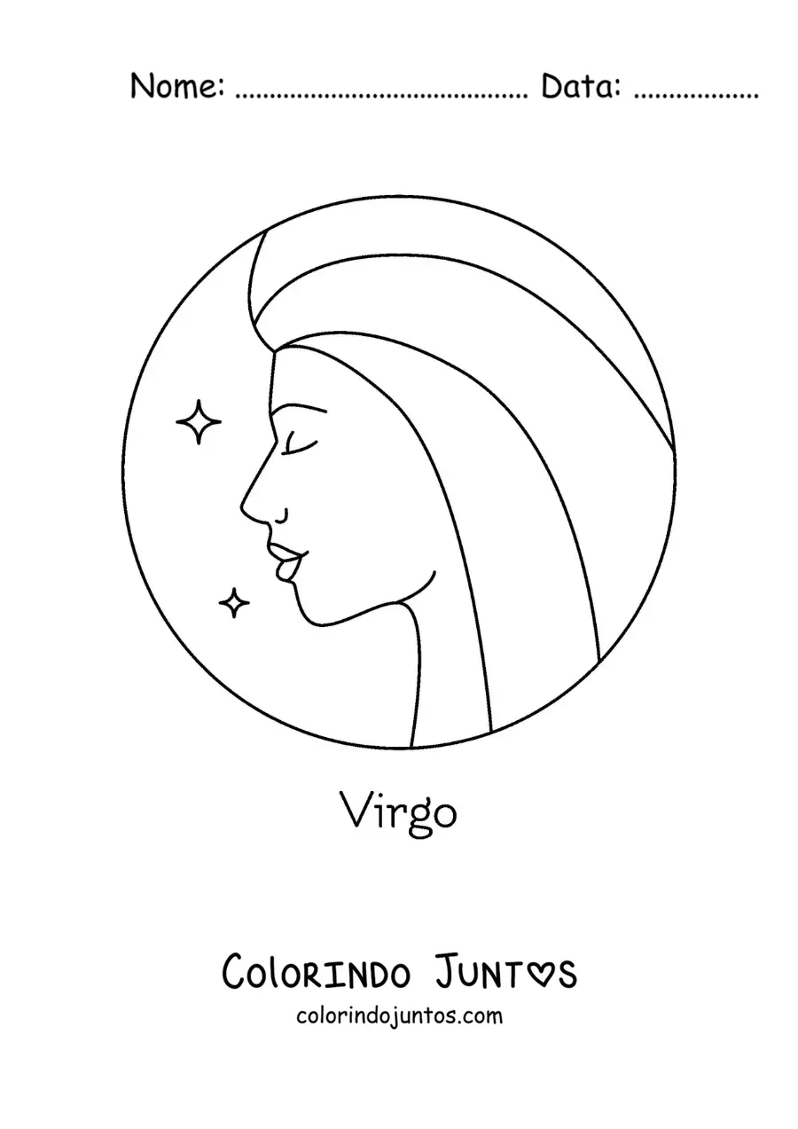 Desenho para colorir de mulher de Virgem com o nome do signo
