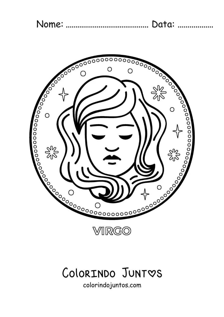 Desenho para colorir do signo do zodíaco Virgem com estrelas