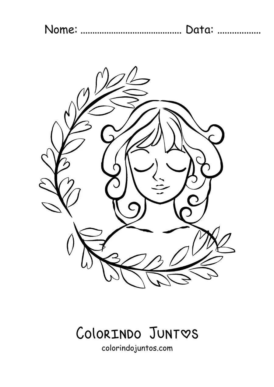 Desenho para colorir do signo do zodíaco Virgem com plantas