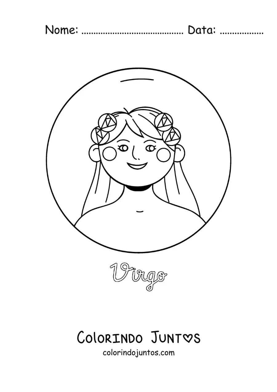 Desenho para colorir do signo do zodíaco Virgem com seu nome