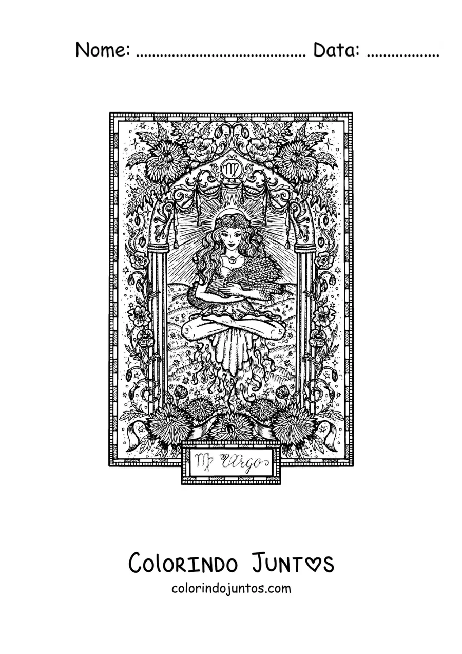 Desenho para colorir de carta do signo de Virgem
