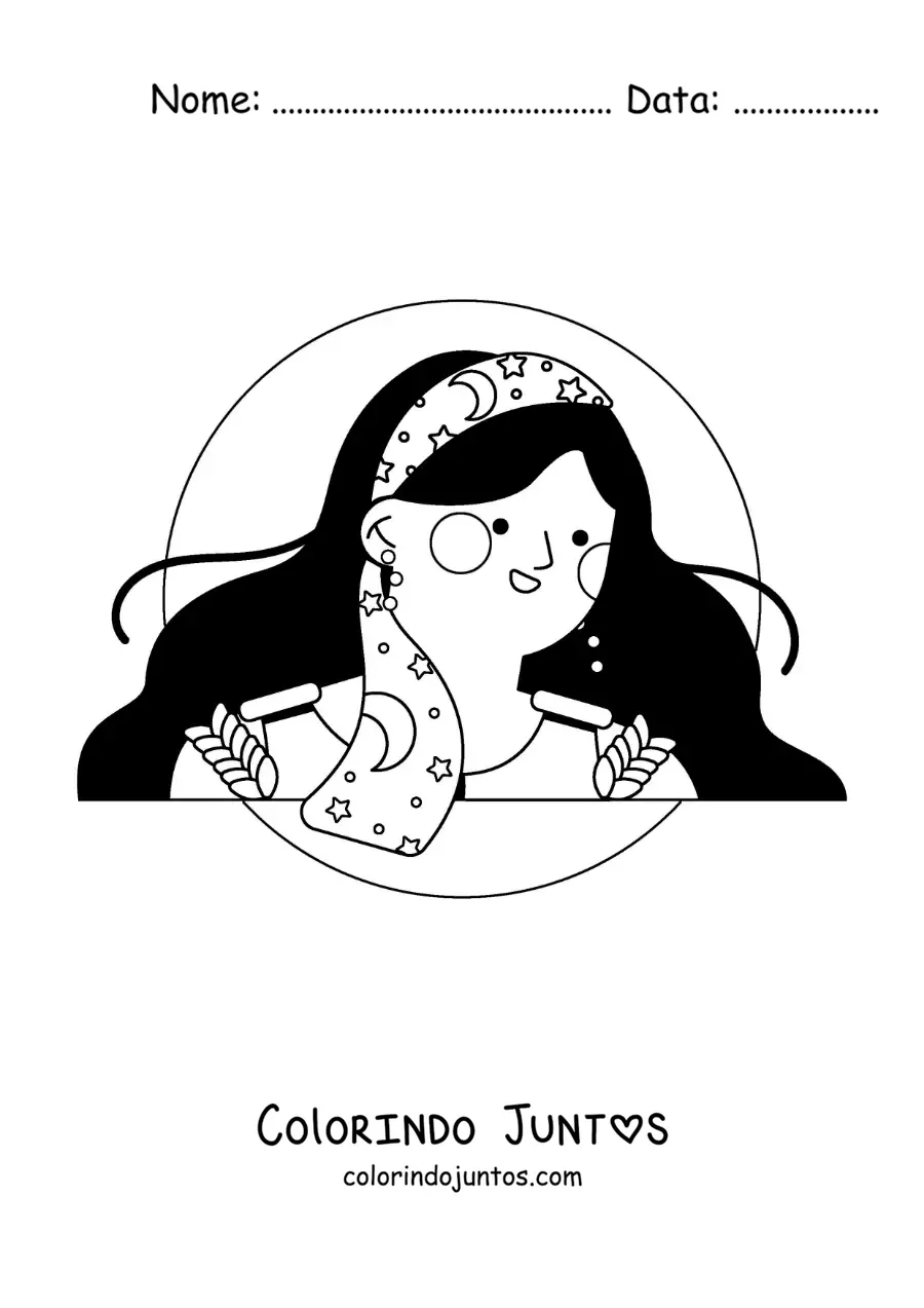 Desenho para colorir de uma mulher do signo de Virgem animada