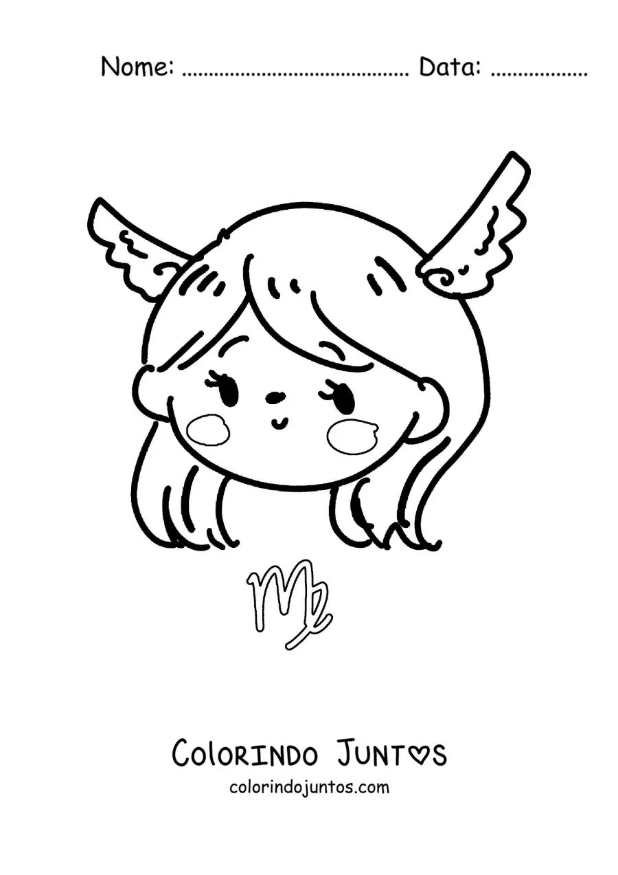 Desenho para colorir de menina kawaii do signo de Virgem animada