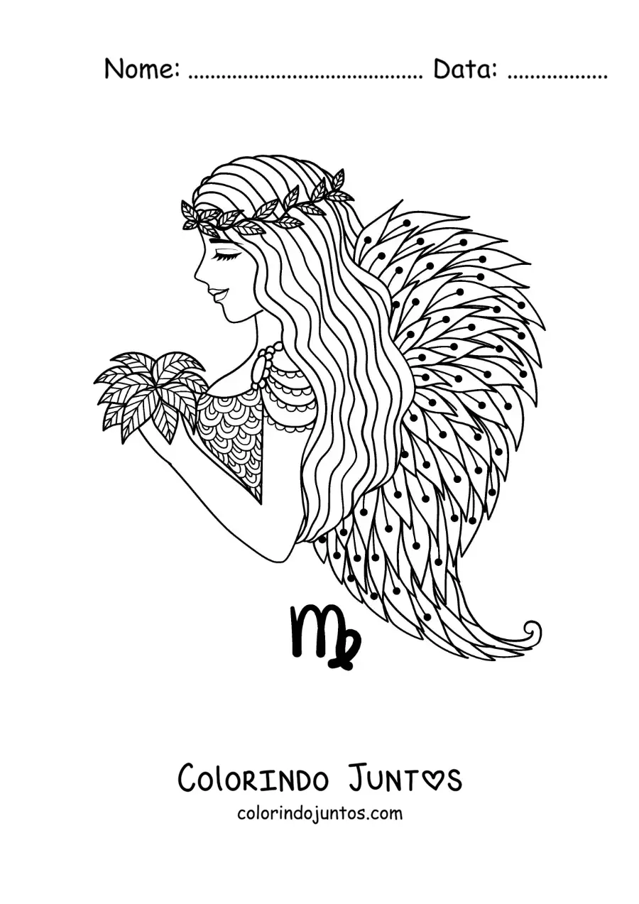 Desenho para colorir de menina anjo do signo de Virgem