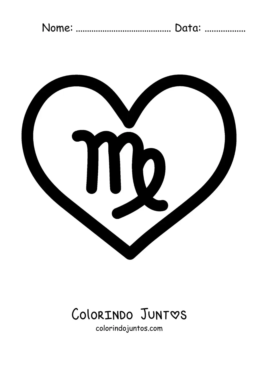 Desenho para colorir de símbolo do signo de Virgem em um coração