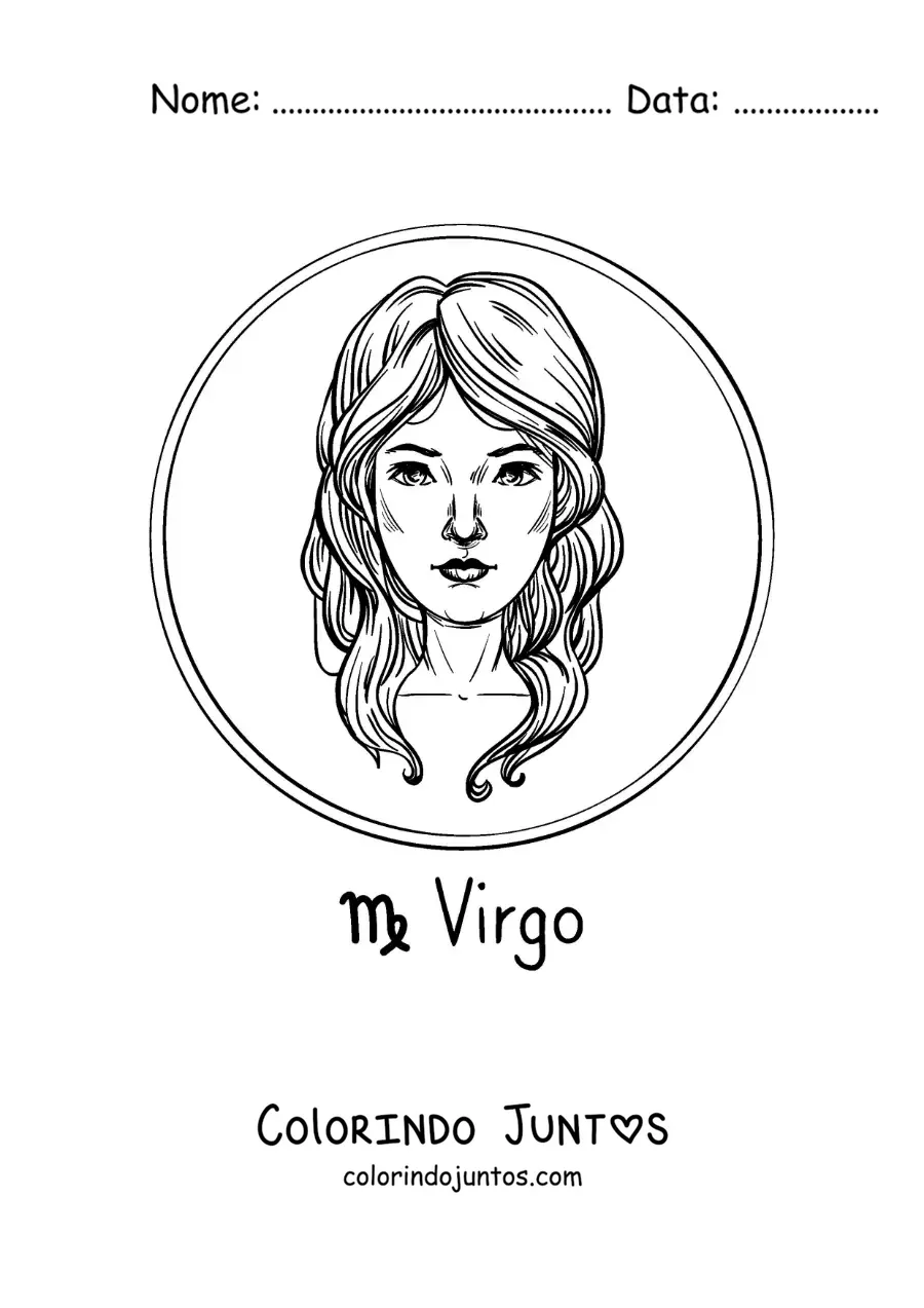 Desenho para colorir de uma mulher realista com o símbolo de Virgem