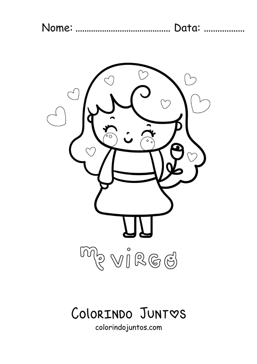 Desenho para colorir de menina kawaii com o símbolo de Virgem