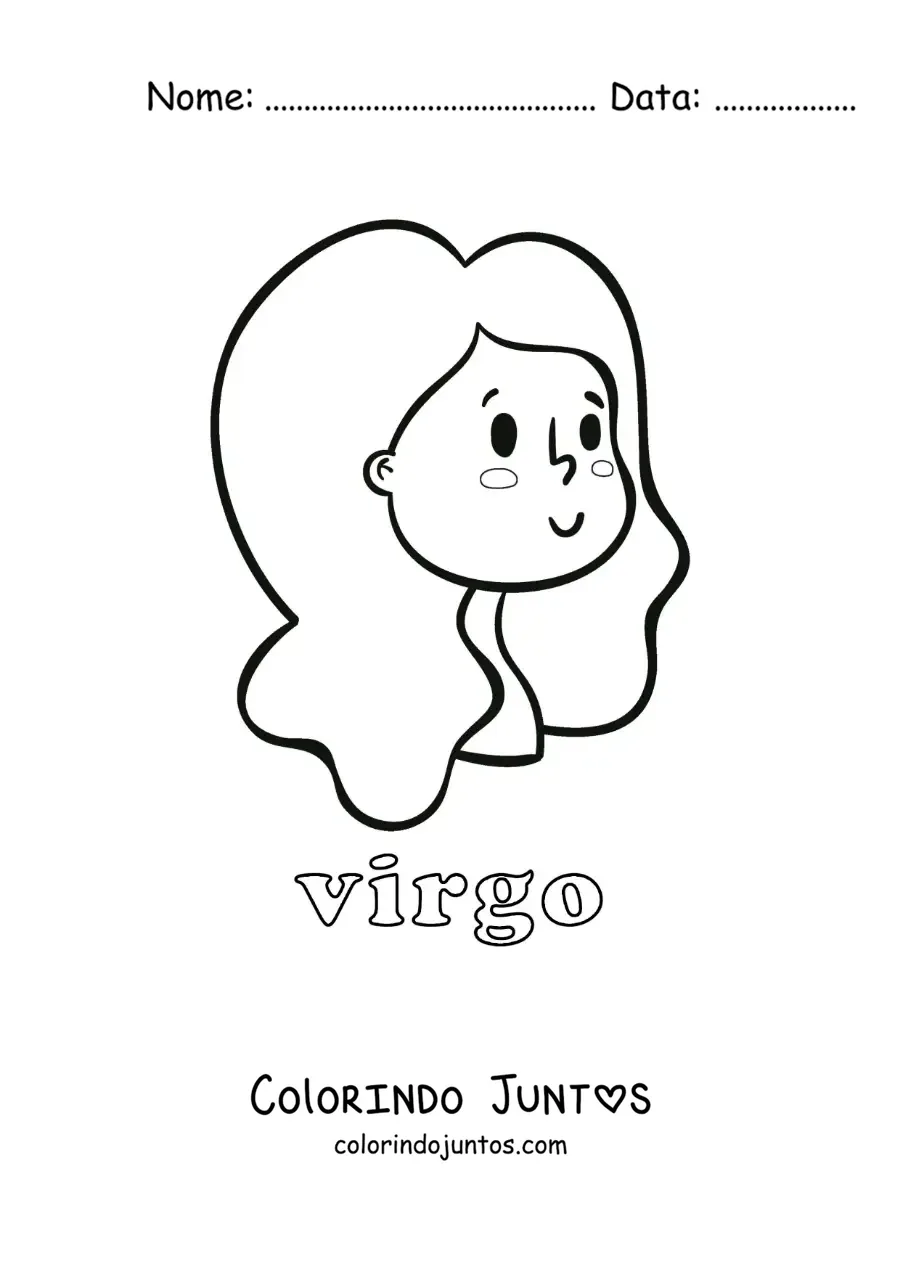 Desenho para colorir de menina animada com o nome do signo de Virgem