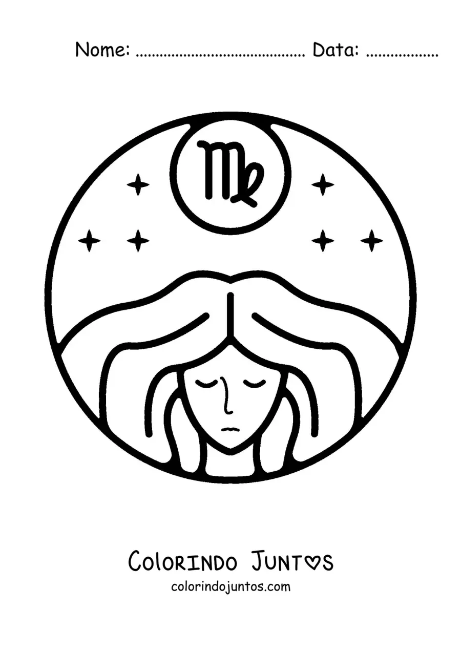 Desenho para colorir de mulher com o signo do zodíaco Virgem fácil