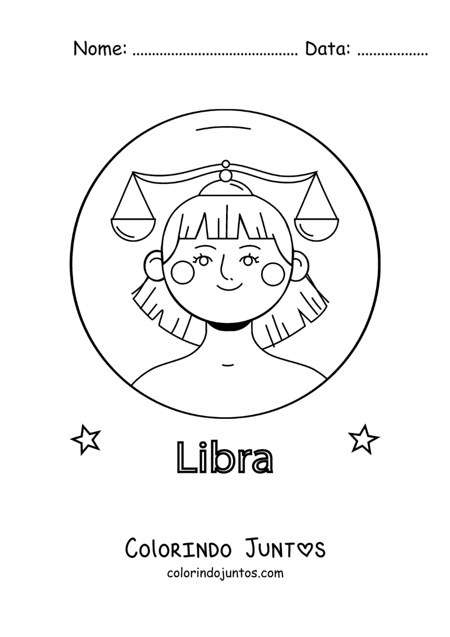 Desenho para colorir de uma menina do signo de Libra animada